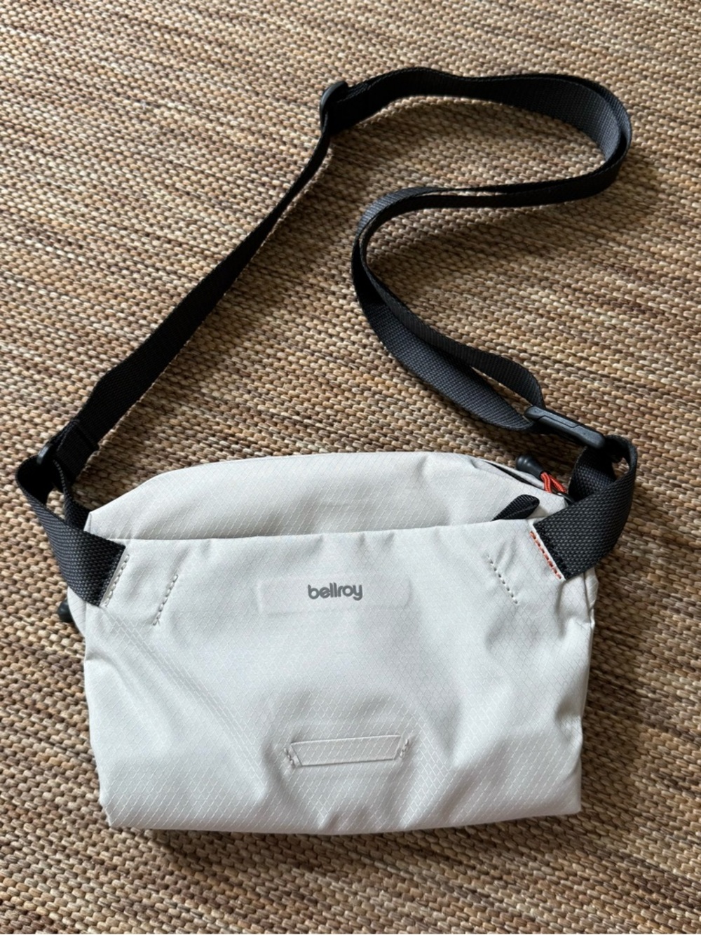 Bellroy Small Crossbody Bag in Light Gray with Black Strap